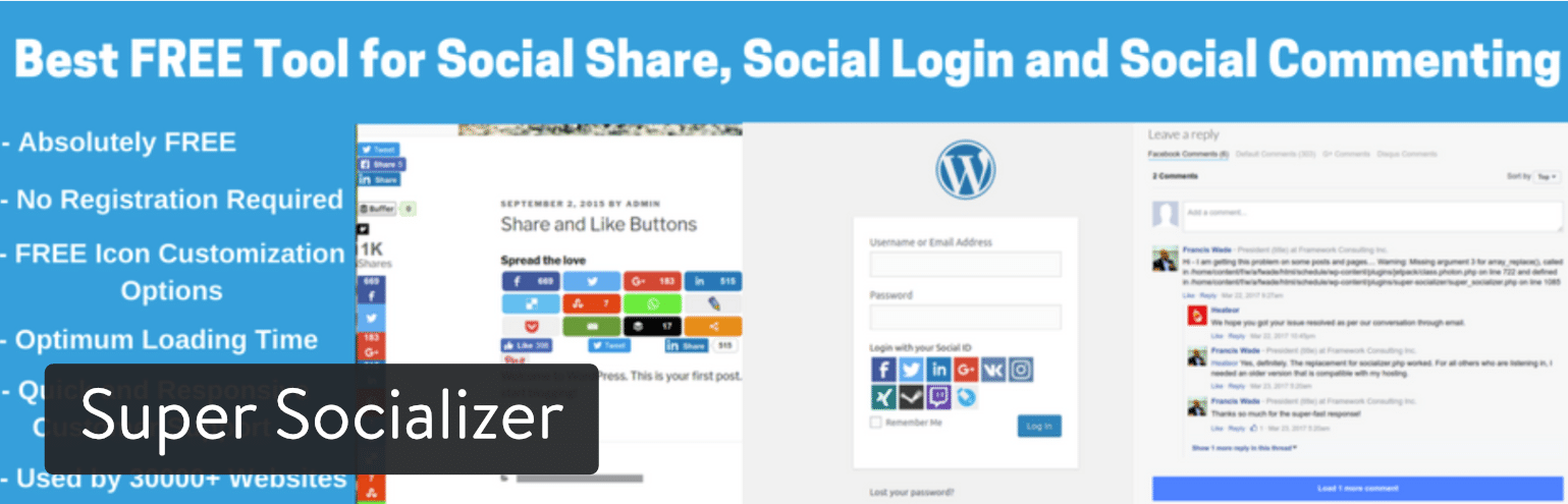 WordPress Social Share, Social Login and Social Comments